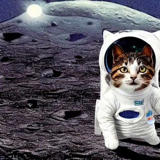 Image similar to a cat in a spacesuit for cats on the moon