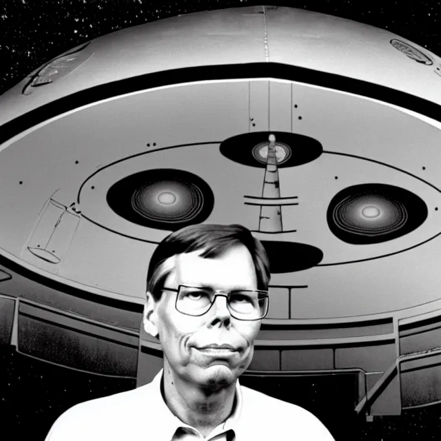 Image similar to a photo of bob lazar with a hangar full of flying saucers at area 5 1, detailed symmetrical face, photorealistic, highly detailed