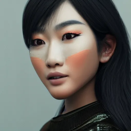 Prompt: asian woman closeup face portrait, with chrome liquid face mask stripes, highly detailed face, elegant pose, intricate, extremy detailed, cgsociety, unreal engine, octane render, portrait ilghting, 3 5 mm award winning, highly detailed 4 k art