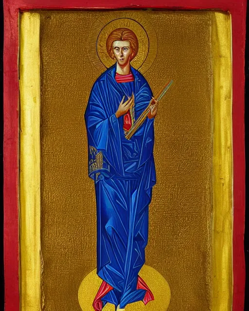 Prompt: david bowie as a byzantine icon, neoclassical painting, gold leaf, illuminated manuscript