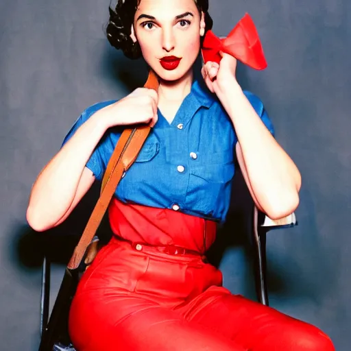Prompt: gal gadot as rosie the riveter, classic 1 9 4 0's cartoon replica photoshoot