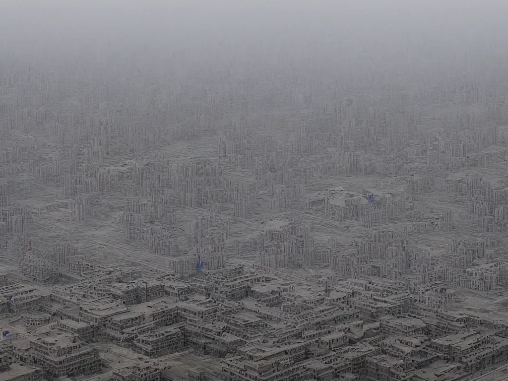 Image similar to an ancient city named chang'an, the huge building stands in the middle, highly detailed, cinematic landscape ， foggy