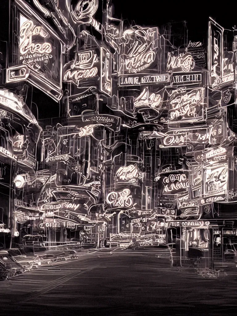 Image similar to neon signs at night with motion blur disney concept artists, blunt borders, rule of thirds