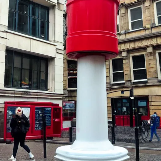 Prompt: a giant statue of a red plunger and a toilet in the center of london.