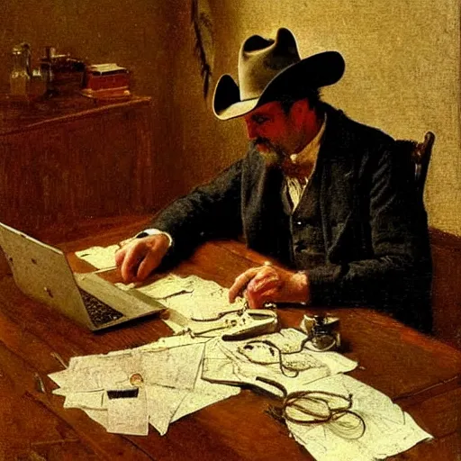 Image similar to 🤠 using a 🖥, by thomas eakins