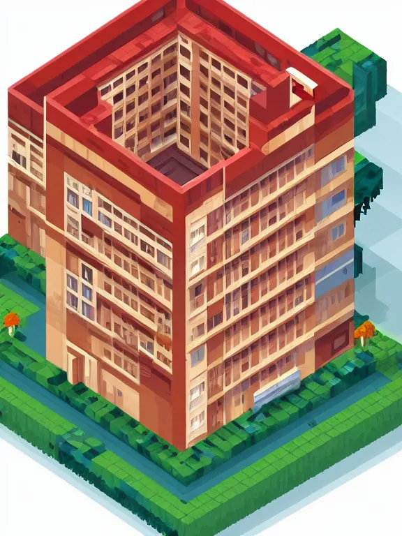 Prompt: Photo of Soviet apartment building, isometric, pixelart