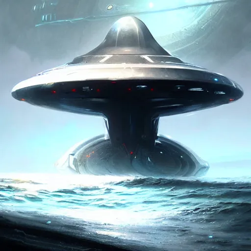 Prompt: An alien spaceship draining water from the ocean, by greg rutkowski
