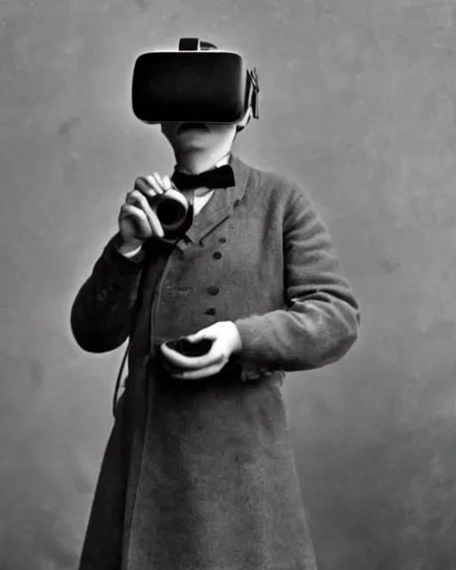 Image similar to 1 9 0 0 s photo of a person wearing a vr virtual reality headset