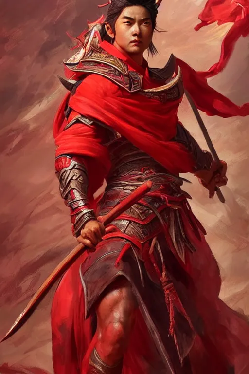 Image similar to a masterpiece portrait of nezha, red cloth around his shoulders, hold spear, cinematic, fantasy character portrait, highly detailed, by ne zha ( 2 0 1 9 ), fenghua zhong,