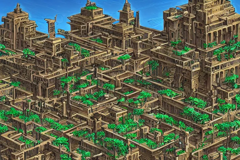 Image similar to ancient city of Babylon, hanging gardens of babylon. Robot mechas roaming the streers of ancient babylon. By ash ketchum, highly detailed