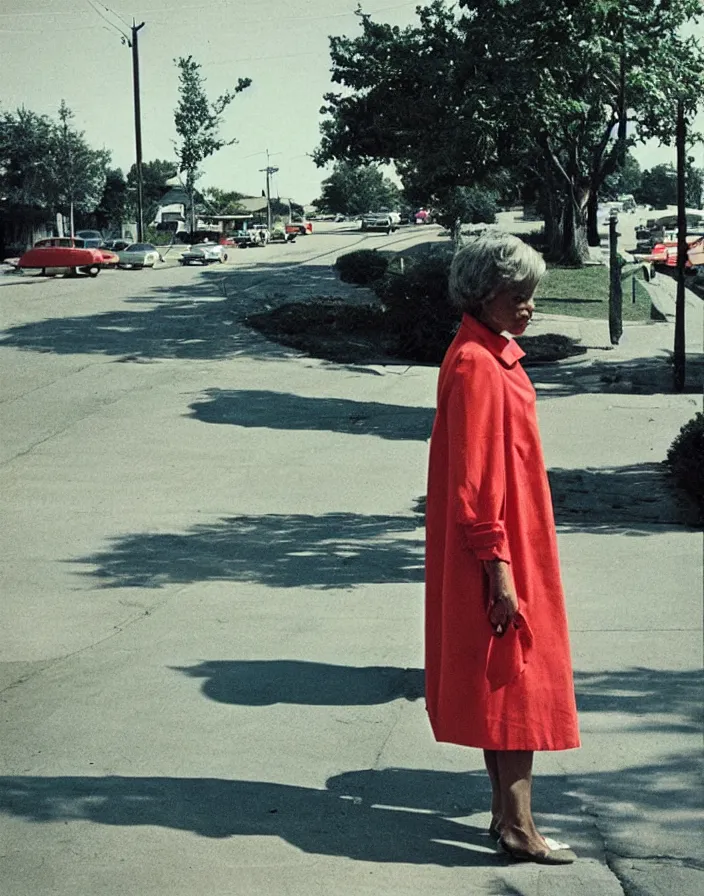 Image similar to “ 1 9 6 0 s quiet american neighborhood, a woman waiting ”