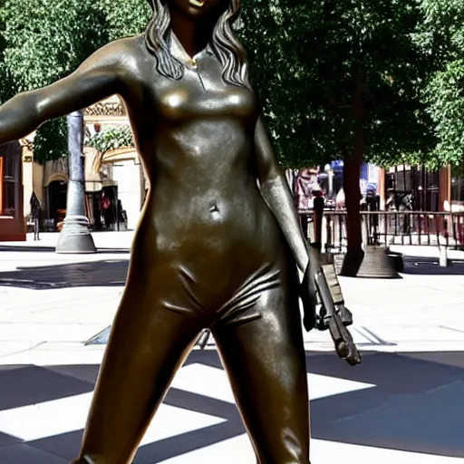 Image similar to a bronze sculpture of taylor swift on a plynth in the middle of the town square