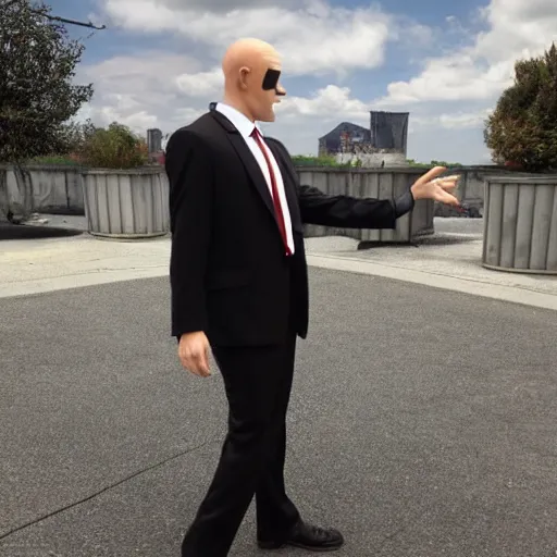 Prompt: homer smith as agent 4 7 from hitman