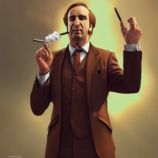 Image similar to saul goodman smoking , digital art , hyperdetailed , trending on artstation , matte painting , CGSociety , pinterest