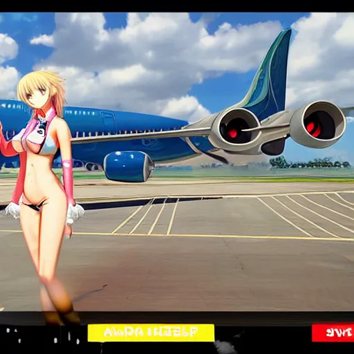 Image similar to screenshot from a 3 d video game about anime girls with the body of an airplane