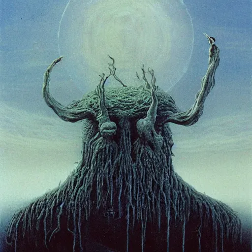 Image similar to a benevolent monster by Zdzislaw Beksinski