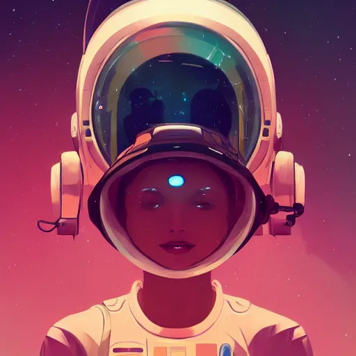 Image similar to an astronaut lost in orbit, a look of wonder on her face, ambient lighting, 4 k, lois van baarle, ilya kuvshinov, rossdraws, alphonse mucha, jung gi kim, artstation