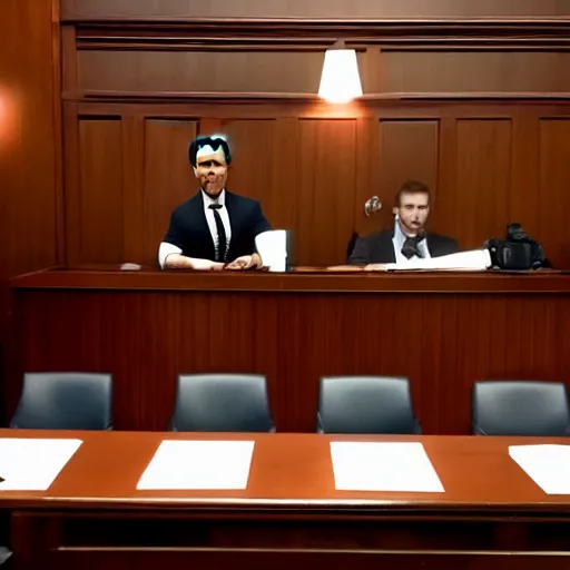 Image similar to ryan reynolds on trial in a court room, highly detailed, extremely high quality, hd, 4 k, 8 k, professional photographer, 4 0 mp, lifelike, top - rated, award winning, realistic, detailed lighting, detailed shadows, sharp, no blur, edited, corrected, trending