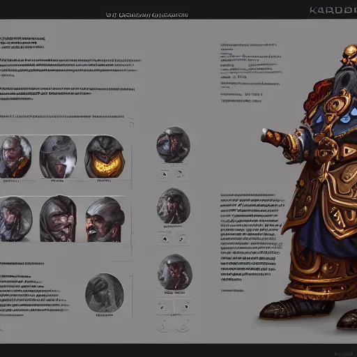 Image similar to muradin, character sheet, concept design, contrast, dwarf, greg rutkowski, zabrocki, karlkka, jayison devadas, trending on artstation, 8 k, ultra wide angle, pincushion lens effect