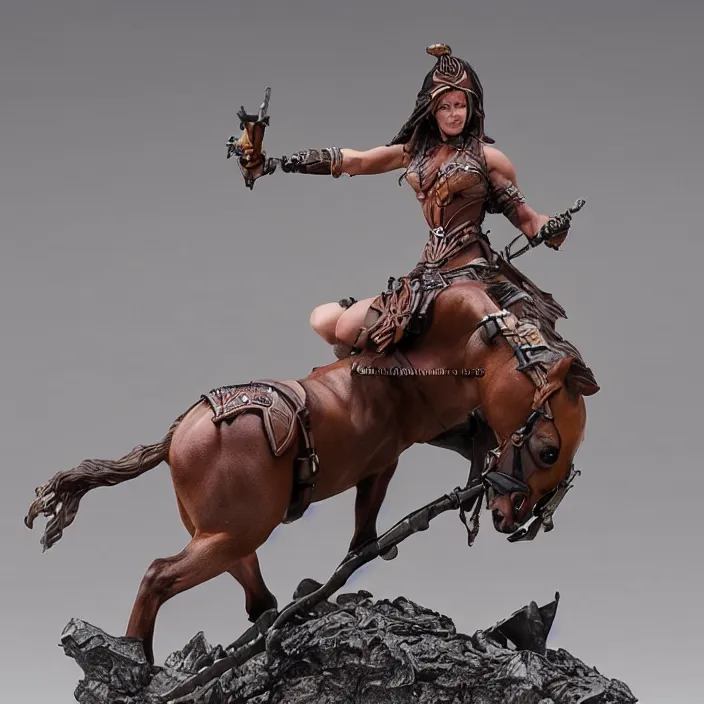 Image similar to 80mm resin detailed miniature of a Muscular Woman warrior with a Horse, Product Introduction Photos, 4K, Full body, simple background