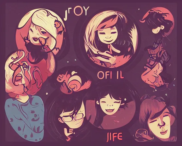 Prompt: the joy of life, a simple vector based illustration, by ross tran, 5 colors