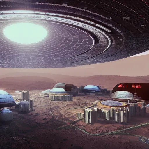 Image similar to a solarpunk domed city on mars