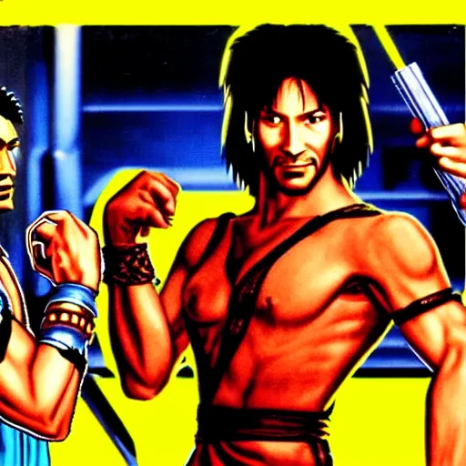 Prompt: portrait of keanu in double dragon video game splash screen