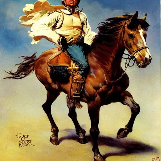 Prompt: napoleaon a horse by frank frazetta