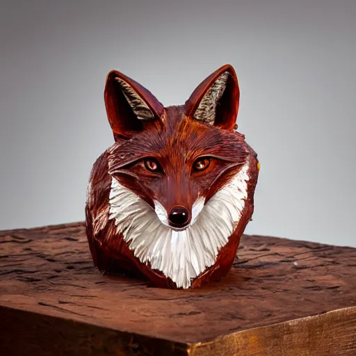 Prompt: Portrait photography of an Emerald fox sculpture