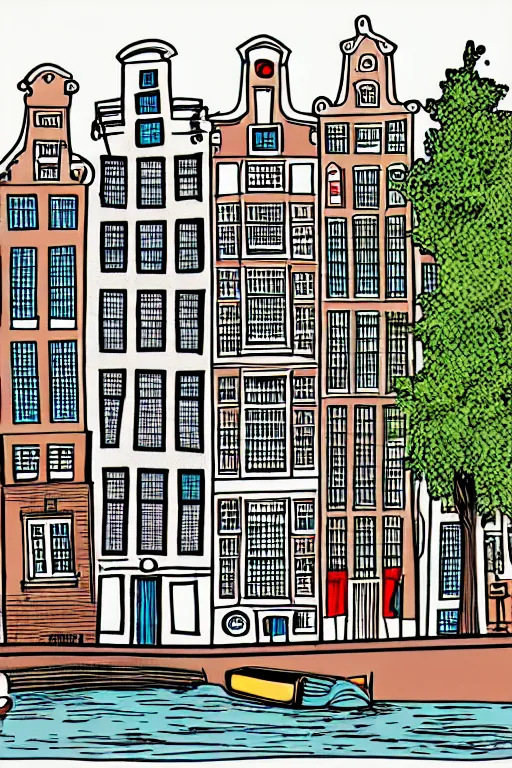 Prompt: amsterdam, illustration, in the style of henry rivers