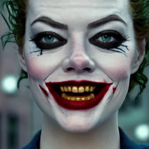 Image similar to stunning beautiful awe inspiring Emma Stone as The Joker 8k hdr