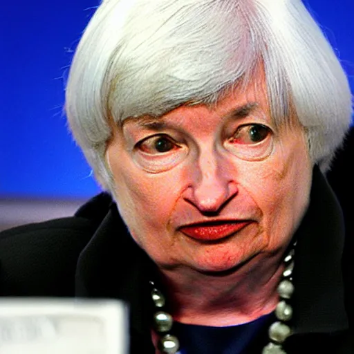 Image similar to Janet Yellen burning up pile of dollars