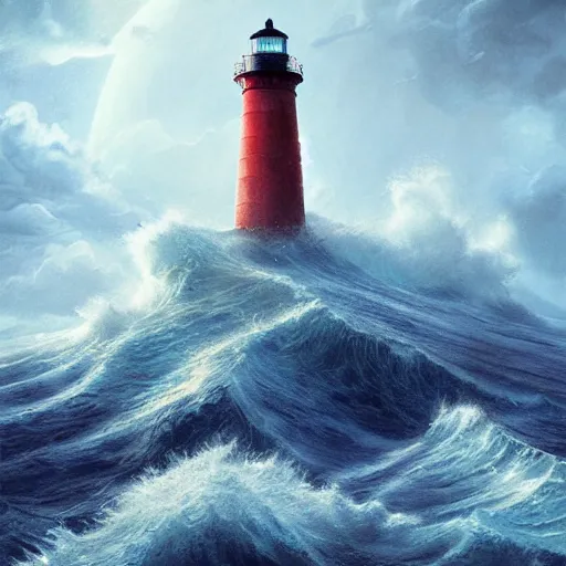 Prompt: a lighthouse getting destroyed on a storm in the middle of the ocean, digital art, hyperdetailed, art by greg rutkowski, trvor henderson