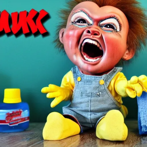 Image similar to easy how to guide for cleaning chucky doll screaming