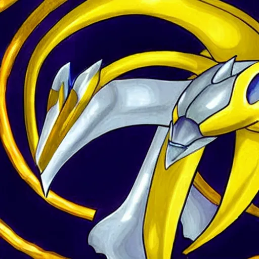 Image similar to arceus fused with giratina, art by Ken Sugimori