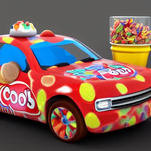 Image similar to Kelloggs fruity pebbles concept car, unreal engine 5 render