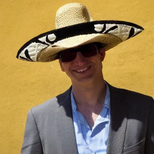 Image similar to gabriel matzneff in mexico wearing mexican hat