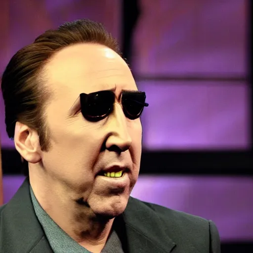 Prompt: Nicholas Cage as Micolash, Host of the Nightmare