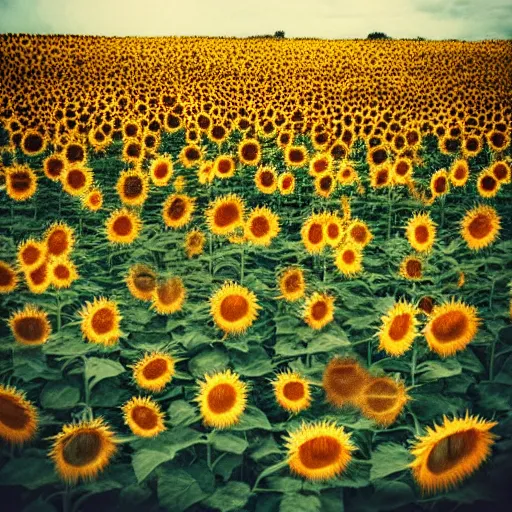 Prompt: glitched polaroid of a field of sunflowers