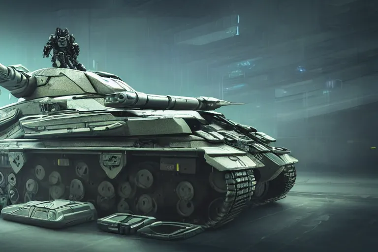 Image similar to cyberpunk alien concept inspired battlefield tank, futuristic look, highly detailed body, very powerful, photorealistic camera shot, bright studio setting, studio lighting, crisp quality and light reflections, unreal engine 5 quality render