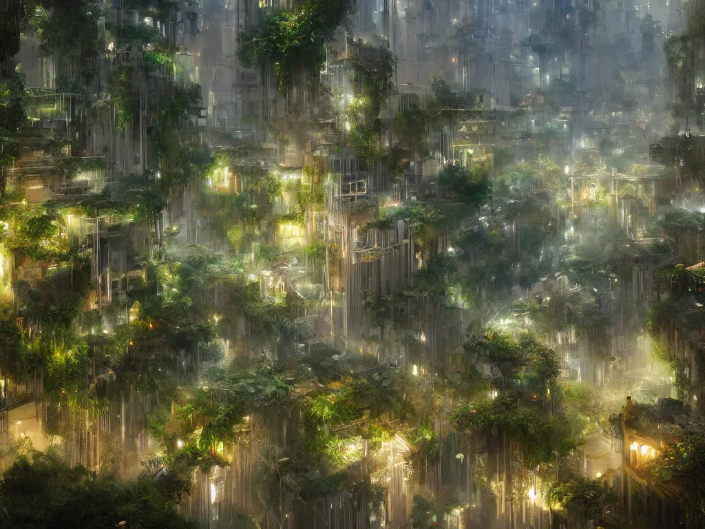 Image similar to the green city of babylon with its wonderful hanging gardens at dawn, intricate, elegant, volumetric lighting, digital painting, highly detailed, artstation, sharp focus, illustration, concept art, ruan jia, steve mccurry