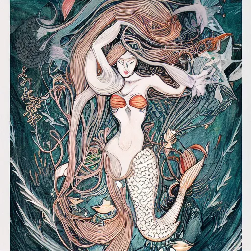 Image similar to reverse mermaid, an ultrafine detailed painting by james jean, behance contest winner, vanitas, angular, altermodern