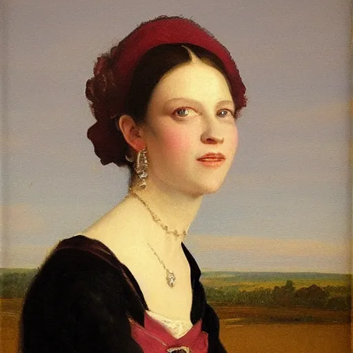 Prompt: a portrait of elsa jean in an 1 8 5 5 painting by elisabeth jerichau - baumann. painting, oil on canvas