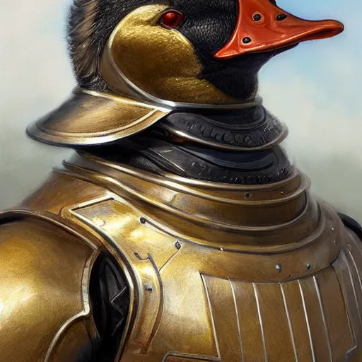 Image similar to duck!! as a realistic fantasy knight, closeup portrait art by donato giancola and greg rutkowski, realistic face, digital art, trending on artstation, symmetry!!