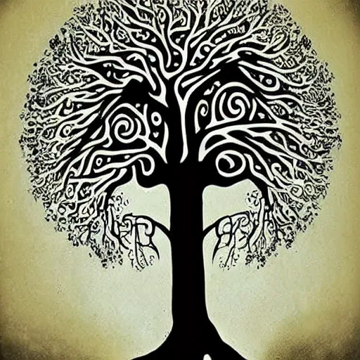 Image similar to tree of life, intricate roots, by tim burton, cosmic life, ethereal