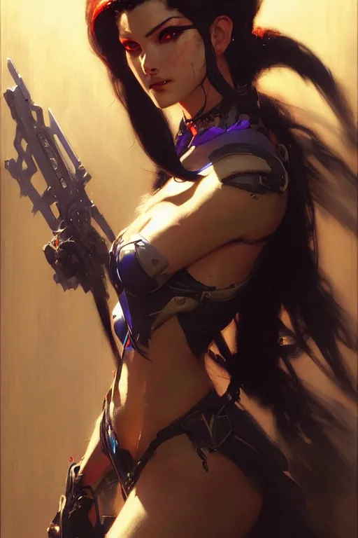 Image similar to widowmaker overwatch portrait dnd, painting by gaston bussiere, craig mullins, greg rutkowski, yoji shinkawa