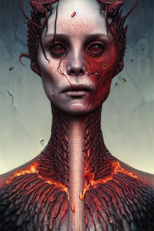 Prompt: gorgeous cute! lilith the mother of all monsters, fire under her skin, ruby eyes, raining ash, fine art masterpiece, highly detailed dino valls wayne barlowe machiej kuciara, dramatic lighting, long shot, wide angle, uhd 8 k, sharp focus