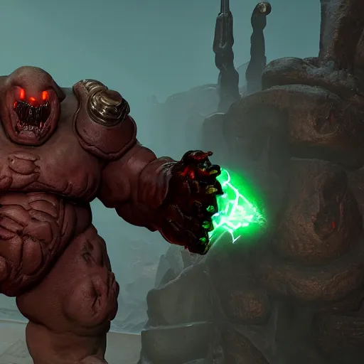 Image similar to sturdy fat monster from doom eternal