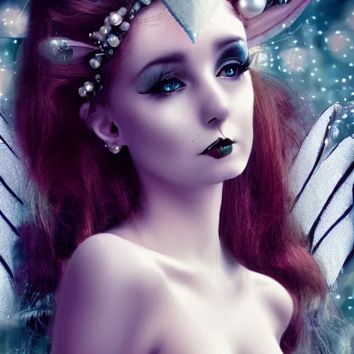 Prompt: of a angel woman inspired by Natalie Shau,pearls,elves ears,Fishtail braid,cinematic,8K