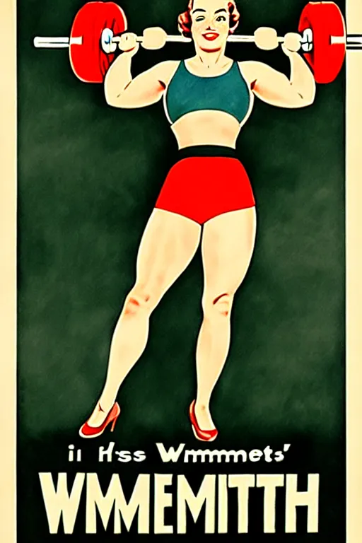 Image similar to 1940s womens weightlifting art poster